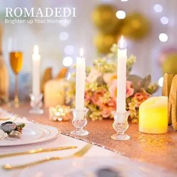 Romadedi Glass Taper Candle Holders - Clear Small Candlestick Holder Bulk, Thicker Glass Candle Sticks Set for Wedding Christmas Party Dining Table Table Centerpiece Decor, 2Pcs