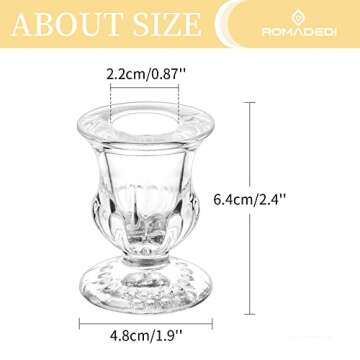 Romadedi Glass Taper Candle Holders - Clear Small Candlestick Holder Bulk, Thicker Glass Candle Sticks Set for Wedding Christmas Party Dining Table Table Centerpiece Decor, 2Pcs