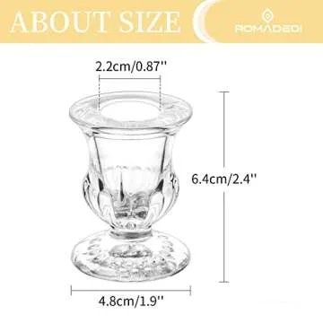 Romadedi Glass Taper Candle Holders - Clear Small Candlestick Holder Bulk, Thicker Glass Candle Sticks Set for Wedding Christmas Party Dining Table Table Centerpiece Decor, 2Pcs