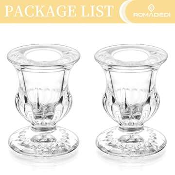 Romadedi Glass Taper Candle Holders - Clear Small Candlestick Holder Bulk, Thicker Glass Candle Sticks Set for Wedding Christmas Party Dining Table Table Centerpiece Decor, 2Pcs