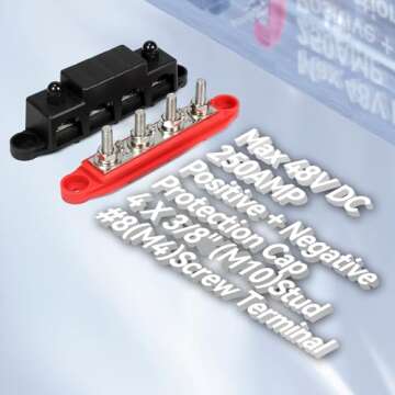 Heart Horse Power Distribution Block Bus Bar 3/8'' Terminal Stud 4 Post with Cover 250 Amp Rating for Marine Automotive and Solar Wiring RV Boat (250A, 3/8'', Red+Black)