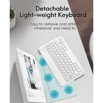 CHESONA Keyboard Case for iPad 9th Generation (2021)/8th Gen/7th Gen 10.2 Inch, Detachable Wireless with Pencil Holder Stand Folio Keyboard Cover for iPad 9th Gen/8th Gen/7th Gen 10.2”, White