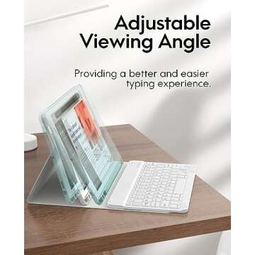 CHESONA Keyboard Case for iPad 9th Generation (2021)/8th Gen/7th Gen 10.2 Inch, Detachable Wireless with Pencil Holder Stand Folio Keyboard Cover for iPad 9th Gen/8th Gen/7th Gen 10.2”, White