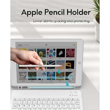 CHESONA Keyboard Case for iPad 9th Generation (2021)/8th Gen/7th Gen 10.2 Inch, Detachable Wireless with Pencil Holder Stand Folio Keyboard Cover for iPad 9th Gen/8th Gen/7th Gen 10.2”, White