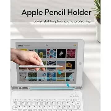 CHESONA Keyboard Case for iPad 9th Generation (2021)/8th Gen/7th Gen 10.2 Inch, Detachable Wireless with Pencil Holder Stand Folio Keyboard Cover for iPad 9th Gen/8th Gen/7th Gen 10.2”, White