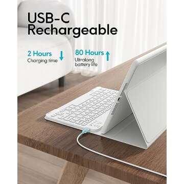 CHESONA Keyboard Case for iPad 9th Generation (2021)/8th Gen/7th Gen 10.2 Inch, Detachable Wireless with Pencil Holder Stand Folio Keyboard Cover for iPad 9th Gen/8th Gen/7th Gen 10.2”, White