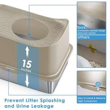 JOISTOON Stainless Steel Cat Litter Box Top Entry Extra Large Litter Boxes for Big Cats Enclosed XL ...
