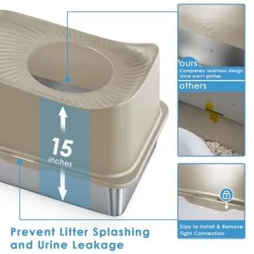 JOISTOON Stainless Steel Cat Litter Box Top Entry Extra Large Litter Boxes for Big Cats Enclosed XL ...