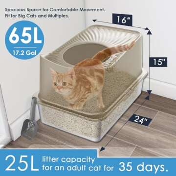 JOISTOON Stainless Steel Cat Litter Box Top Entry Extra Large Litter Boxes for Big Cats Enclosed XL Metal Litter Box with Lid, High Wall Sides Kitty Litter Pan Tray, Anti-Leakage, Easy Cleaning, Khaki