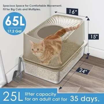 JOISTOON Stainless Steel Cat Litter Box Top Entry Extra Large Litter Boxes for Big Cats Enclosed XL Metal Litter Box with Lid, High Wall Sides Kitty Litter Pan Tray, Anti-Leakage, Easy Cleaning, Khaki