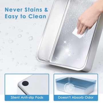 JOISTOON Stainless Steel Cat Litter Box Top Entry Extra Large Litter Boxes for Big Cats Enclosed XL Metal Litter Box with Lid, High Wall Sides Kitty Litter Pan Tray, Anti-Leakage, Easy Cleaning, Khaki