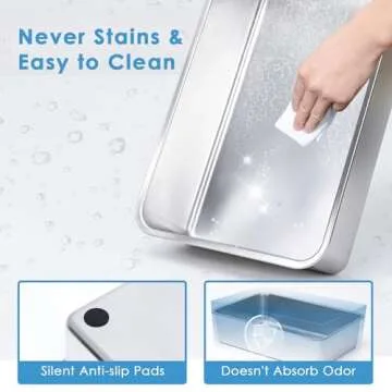 JOISTOON Stainless Steel Cat Litter Box Top Entry Extra Large Litter Boxes for Big Cats Enclosed XL Metal Litter Box with Lid, High Wall Sides Kitty Litter Pan Tray, Anti-Leakage, Easy Cleaning, Khaki