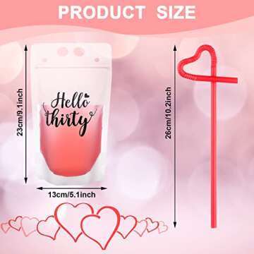 Spakon 25 Pcs Birthday Drink Pouch Cups with 25 Straws Stand up Plastic Drink Pouches Clear Zipper B...