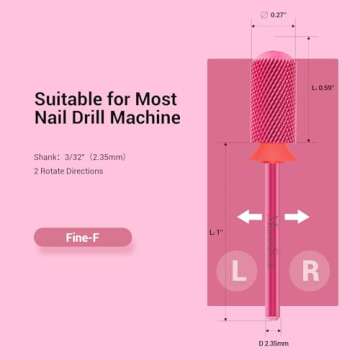 MelodySusie Safety Nail Drill Bits, 3/32'' Smooth Round Top Large Barrel Carbide Bits, Suitable for Manicure Pedicure Cuticle Gel Polishing, Beginners Bits, Pink Blossom, Series Bit-S
