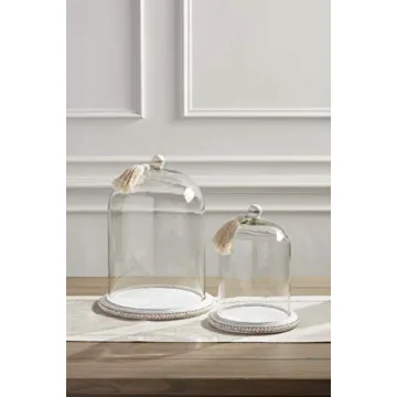 Mud Pie Large Beaded Base Decorative Cloche, White