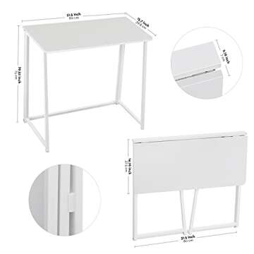 WOHOMO Folding Desk, 31.5" Small Desk for Small Spaces, Easy Assemble Foldable Computer Desk for Laptop, Mini Portable Working Table Narrow Wooden Writing Workstation for Home Office, White