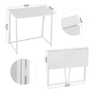 WOHOMO Folding Desk, 31.5" Small Desk for Small Spaces, Easy Assemble Foldable Computer Desk for Laptop, Mini Portable Working Table Narrow Wooden Writing Workstation for Home Office, White