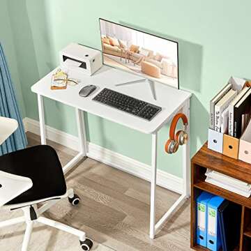 WOHOMO Folding Desk, 31.5" Small Desk for Small Spaces, Easy Assemble Foldable Computer Desk for Laptop, Mini Portable Working Table Narrow Wooden Writing Workstation for Home Office, White