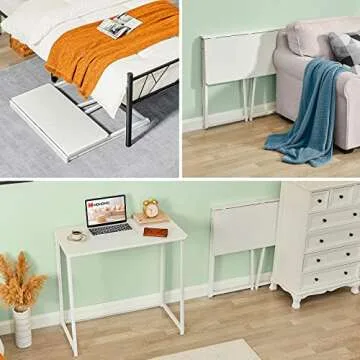 WOHOMO Folding Desk, 31.5" Small Desk for Small Spaces, Easy Assemble Foldable Computer Desk for Laptop, Mini Portable Working Table Narrow Wooden Writing Workstation for Home Office, White