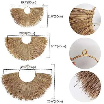 PEMAR Seagrass Wicker Wall Décor Rustic Fan Hanging Boho Woven Basket Wall Pediment Headboard Home Decorative Farmhouse Art for Apartment, Living Room, Bedroom Decoration