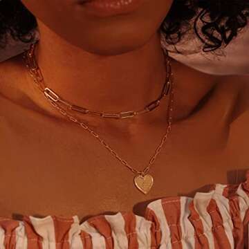 Gold Heart Necklace - Stylish Layered Initial Jewelry