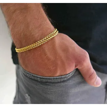 Galis Wrap Bracelets For Women and Men - Unisex Premium Stainless Steel Bracelet for Men & Women, Gold Plated Non Tarnish Bracelet - Double Wrap Wheat Chain Style with Lobster Claw Clasp 7"