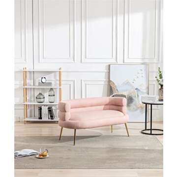 Wealthman Accent Loveseat Sofa for Living Room, High Back Armchair，Modern Mini Couch with Tufted Backrest, Upholstered Comfy Settee Loveseat for Bedroom, Small Space (Pink)