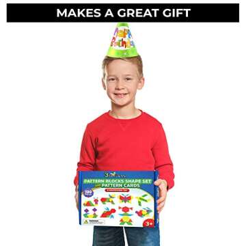 3 Bees & Me Wooden Pattern Blocks - Montessori Learning Toy for Kids 3-9