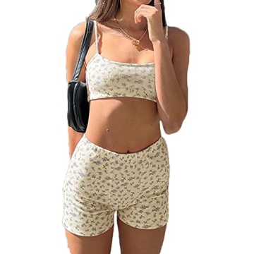 Multitrust Women Two Piece Matching Sets Knit Lounge Set Y2K Crop Tops and High Waist Shorts Summer ...