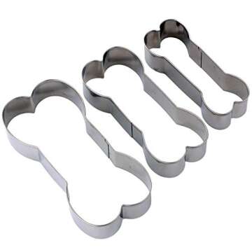 HAZOULEN 3-Piece Dog Bone Shaped Cookie Cutter Set, Stainless Steel