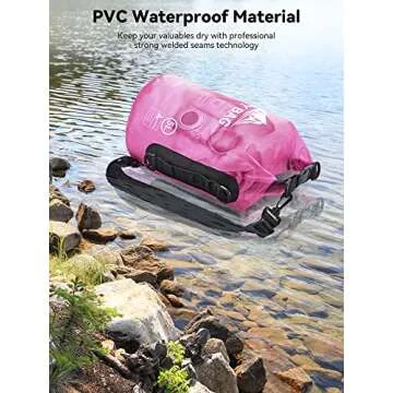 HEETA Dry Bag Waterproof for Women Men, Roll Top Lightweight Dry Storage Bag Backpack with Phone Case for Travel, Swimming, Boating, Kayaking, Camping and Beach (Transparent Rose Red, 20L)