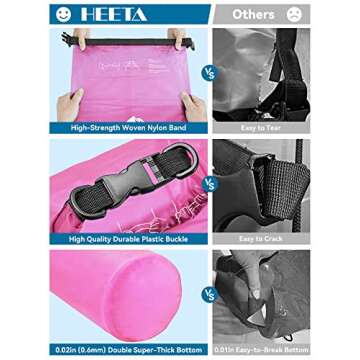 HEETA Dry Bag Waterproof for Women Men, Roll Top Lightweight Dry Storage Bag Backpack with Phone Case for Travel, Swimming, Boating, Kayaking, Camping and Beach (Transparent Rose Red, 20L)