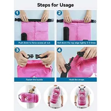 HEETA Dry Bag Waterproof for Women Men, Roll Top Lightweight Dry Storage Bag Backpack with Phone Case for Travel, Swimming, Boating, Kayaking, Camping and Beach (Transparent Rose Red, 20L)