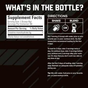 Six Star 100% Creatine Monohydrate Powder - Unflavored Micronized Creatine Monohydrate Supplement for Workout Performance, Muscle Building & Strength - Creatine Powder for Women & Men - 60 Servings