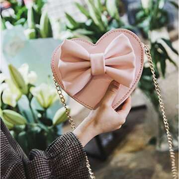 ZGMYC Cute Heart-shaped Crossbody Purse Bowknot Shoulder Bag for Little Girls (Pink)