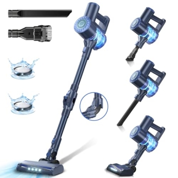 Cordless Vacuum Cleaner, Self-Standing Vacuum Cleaners with 180° Foldable Rod Rechargeable Cordless Vacuum 6 in 1 Lightweight Stick Vacuum with Powerful Suction，for Pet Hair Hardwood Floor (Blue)