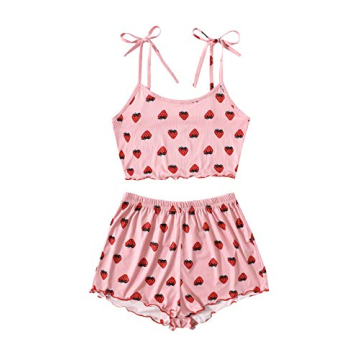 SweatyRocks Women's Summer Strawberry Print Cami Top and Shorts Sleepwear Pajamas Set Strawberry Pin...