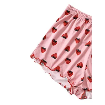 SweatyRocks Women's Summer Strawberry Print Cami Top and Shorts Sleepwear Pajamas Set Strawberry Pink L