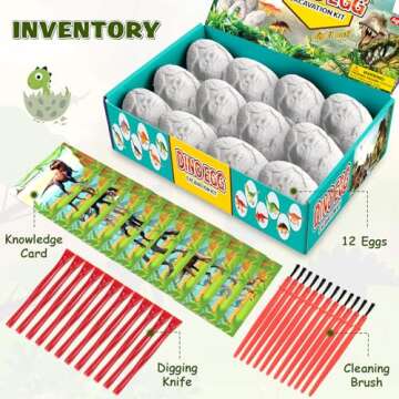 Dino Eggs Dig Kit - 12 Pack Dinosaur Eggs Excavation Set with Science Cards