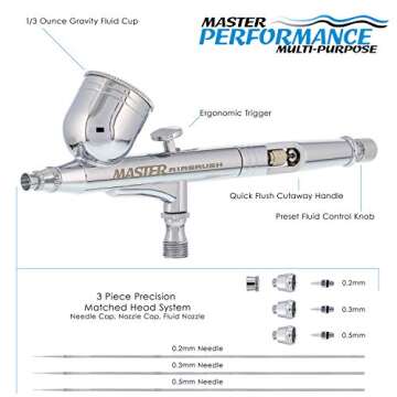 Master Airbrush G233 Pro Set with 3 Nozzle Sets - Dual-Action Gravity Feed Airbrush with Cutaway Han...