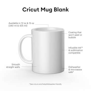 Cricut Beveled Blank Mug, Ceramic-Coated, Dishwasher & Microwave Safe to Decorate, Mug Press & Infusible Ink Compatible,15 Oz Sublimation Mug, Ideal for Crafts and Printing, 6 Count, White