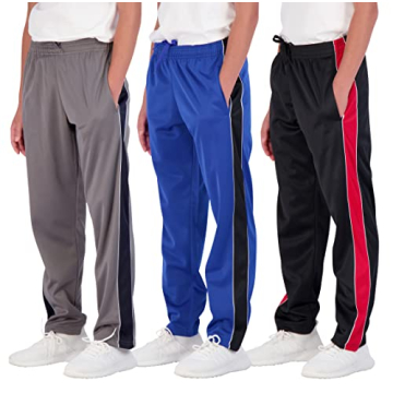 Real Essentials 3 Pack: Boys Active Tricot Sweatpants Track Pant Basketball Athletic Fashion Teen Sw...