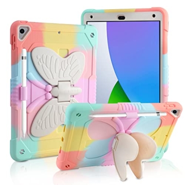 VOFUOE for iPad 9th 8th 7th Generation Case with Kickstand Butterfly Wings Pencil Holder Heavy Duty ...