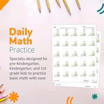 Channie’s One Page A Day Single Digit Addition & Subtraction Workbook for Pre-Kindergarten - 1st Grade Elementary School Students, Single Digit Math Practice, 50 Pages