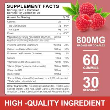 Sugar Free Magnesium Glycinate Gummies, 500mg Magnesium Glycinate with 200mg Magnesium Malate, Taura...