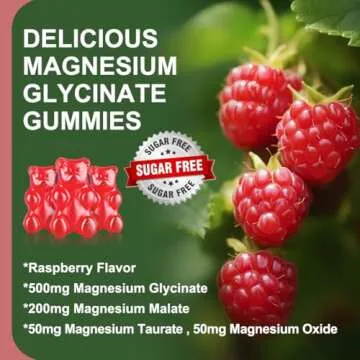 Sugar Free Magnesium Glycinate Gummies, 500mg Magnesium Glycinate with 200mg Magnesium Malate, Taurate, Oxide, COQ10, Vitamin B6 and D3, Sleep & Calm Support, 60 Raspberry Gummies