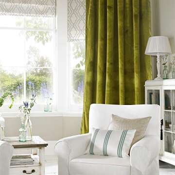 Roslynwood Olive Green Velvet Curtains 2 Panels Set, Block Light Thermal Insulated Velour Rod Pocket...