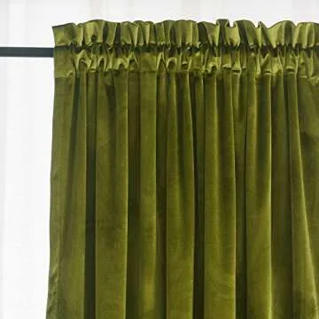 Roslynwood Olive Green Velvet Curtains 2 Panels Set, Block Light Thermal Insulated Velour Rod Pocket Drapes for Bedroom and Living Room (52 x 84 inch, OliveGreen)
