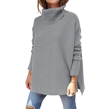 LILLUSORY Gray Sweater for Women Lightweight Oversized Turtleneck Long Sleeve Loose Fit Chunky Winte...