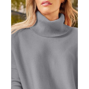 LILLUSORY Gray Sweater for Women Lightweight Oversized Turtleneck Long Sleeve Loose Fit Chunky Winter High Low Grey Sweater
